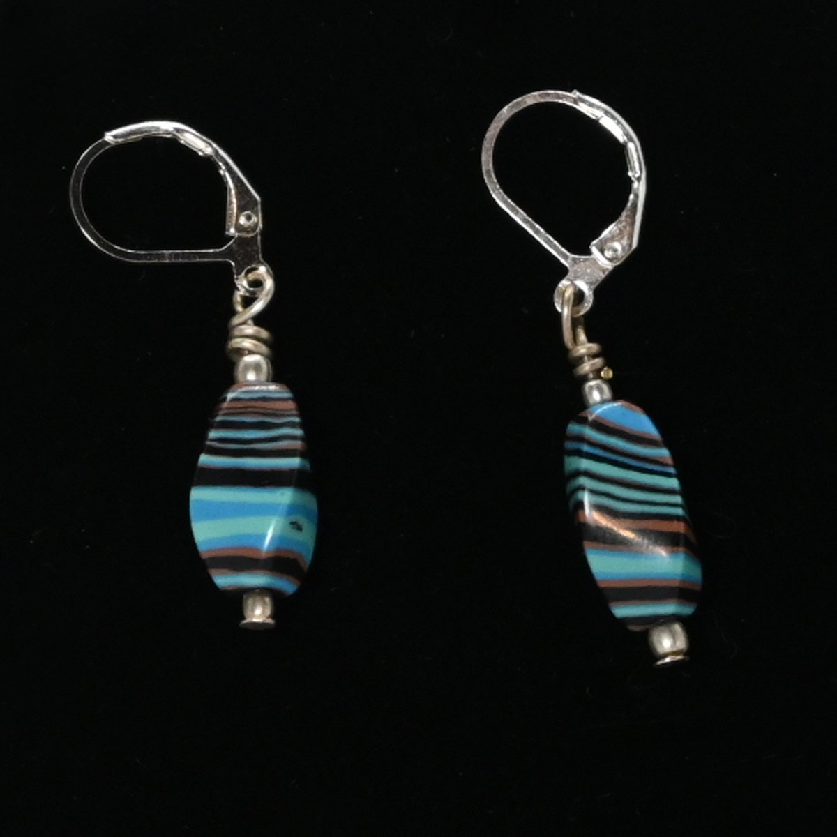 Rainbow jasper gemstone drop earrings, SS plated