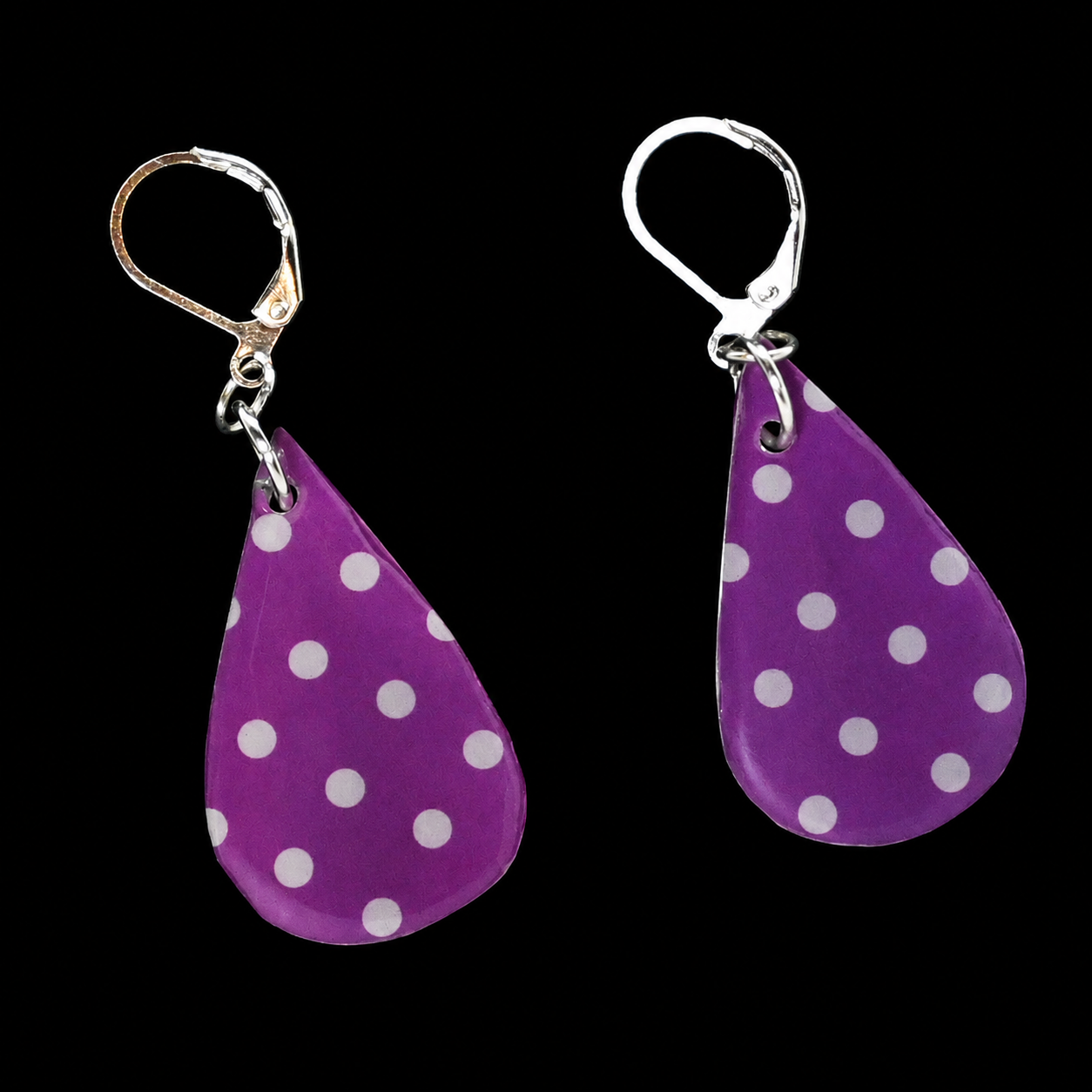 Paper and resin polka dot earrings, sterling silver plated