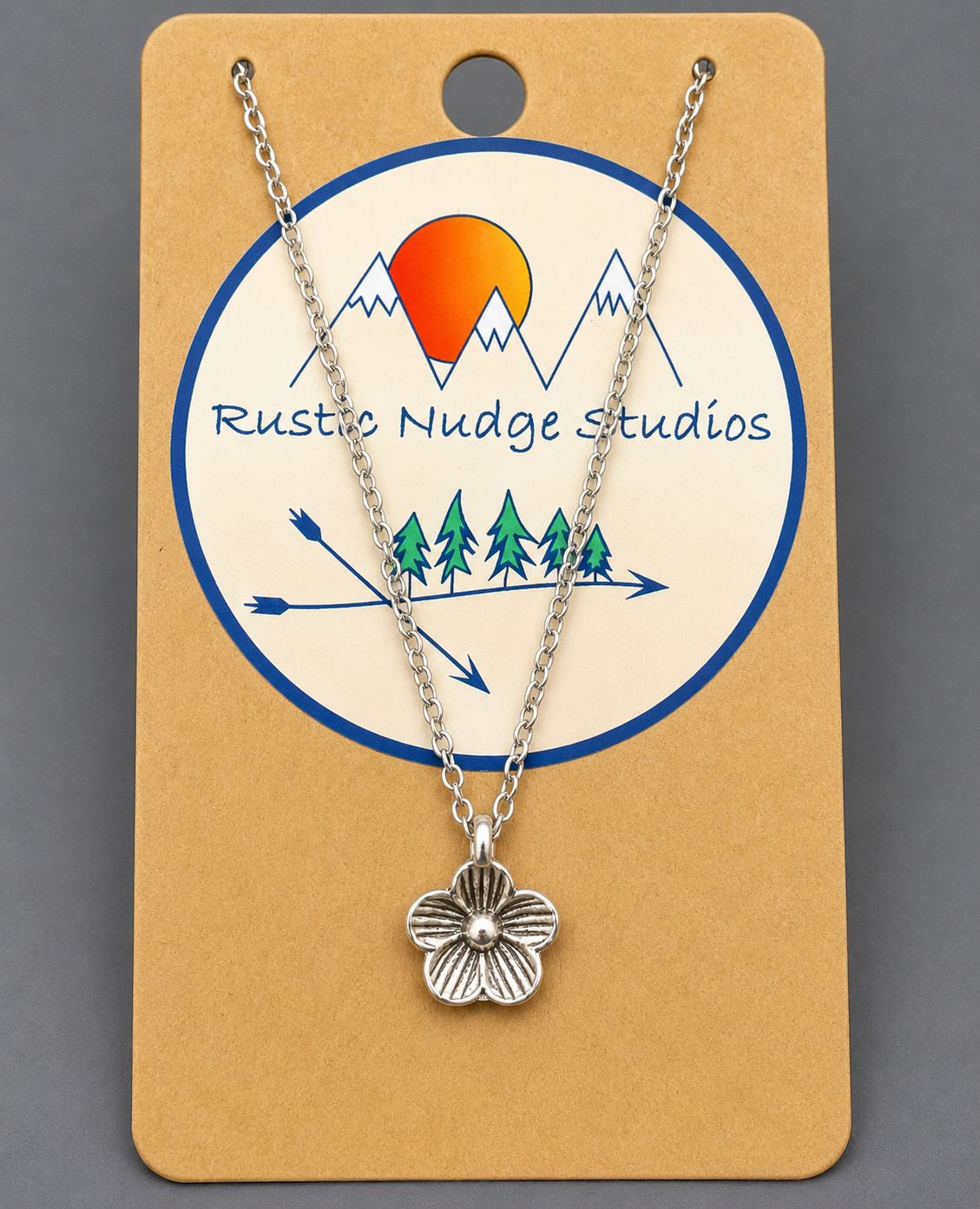 Tiny flower, sterling silver plated necklace, chain 20"