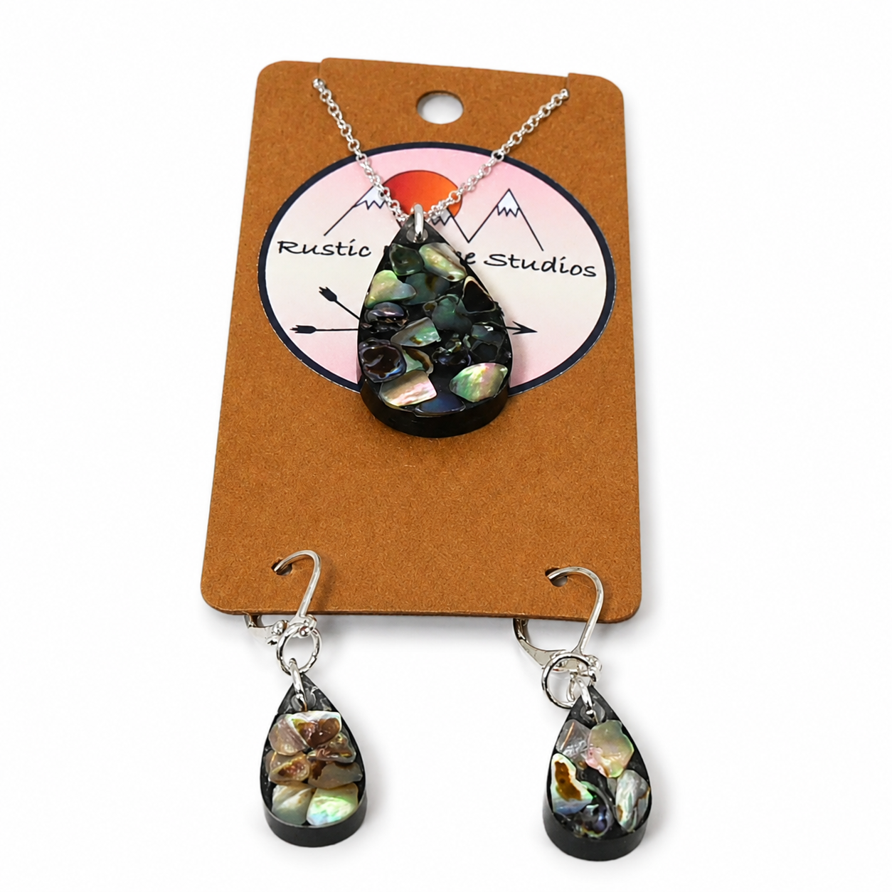 Abalone shell resin necklace and earring set chain 20" Sterling silver plated