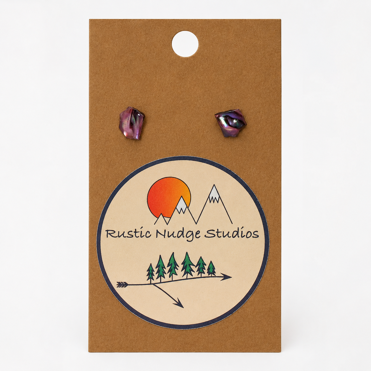Pink abalone shell - resin-sealed stud earrings, SS plated