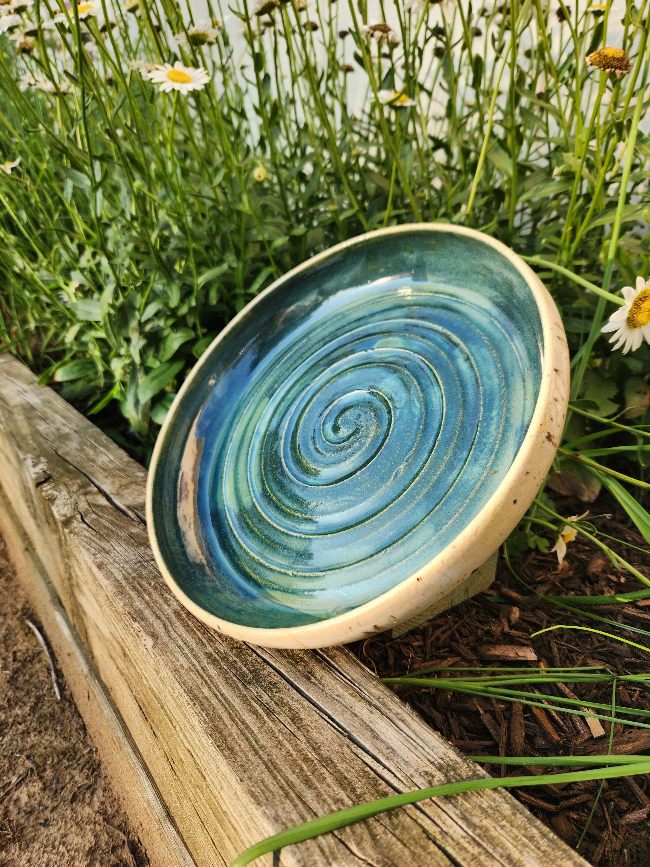 Blue interior glaze with birch-bark exterior glaze