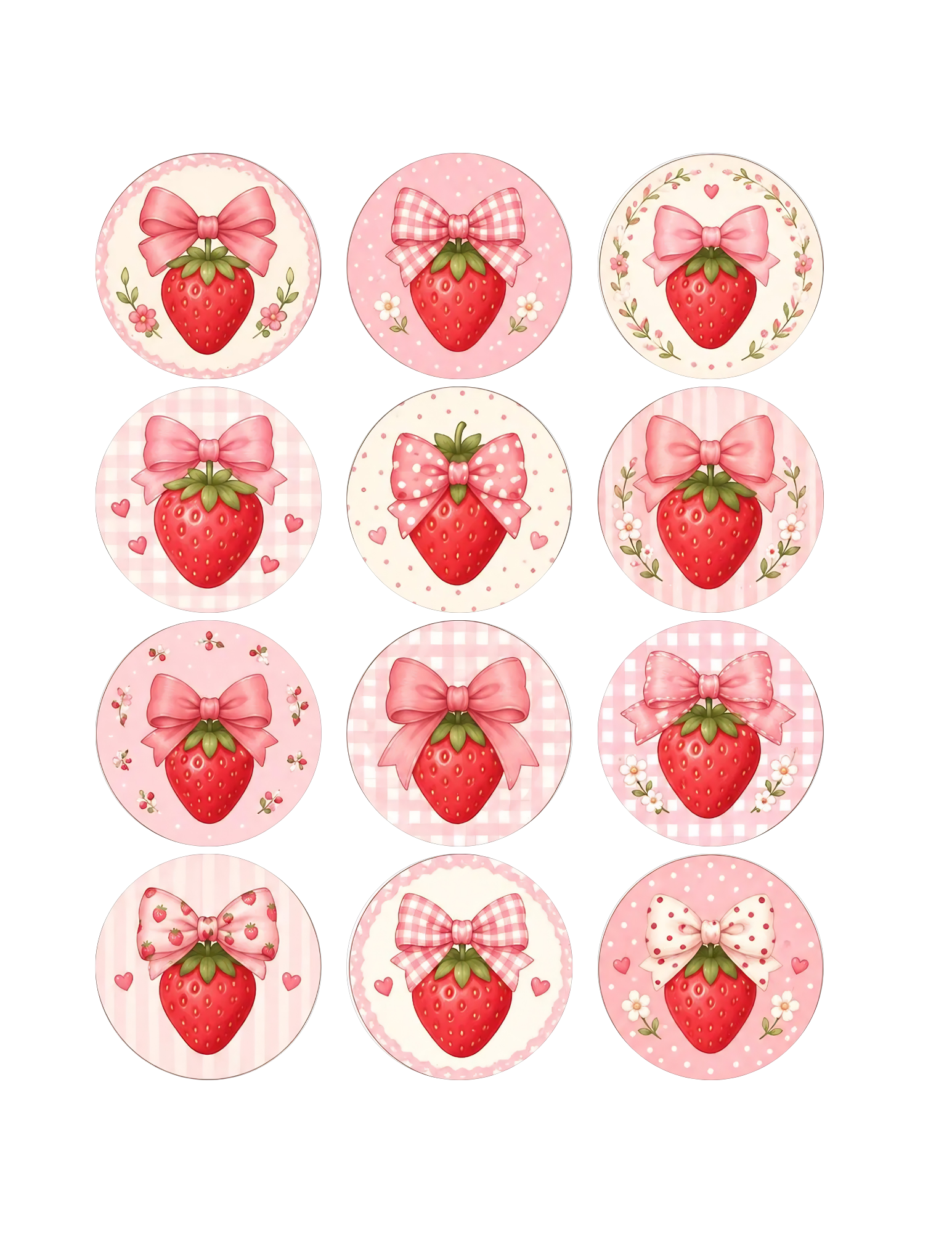 Strawberry Coquette Edible Image Rounds