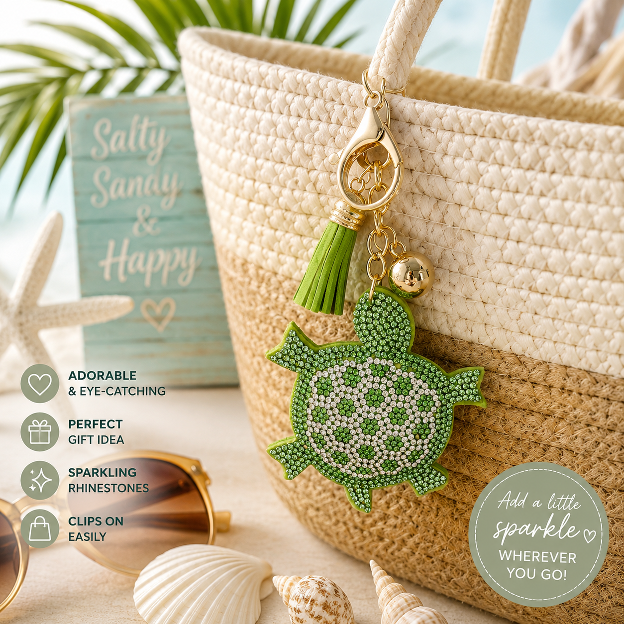 Sparkling Sea Turtle Bag Charm & Keychain