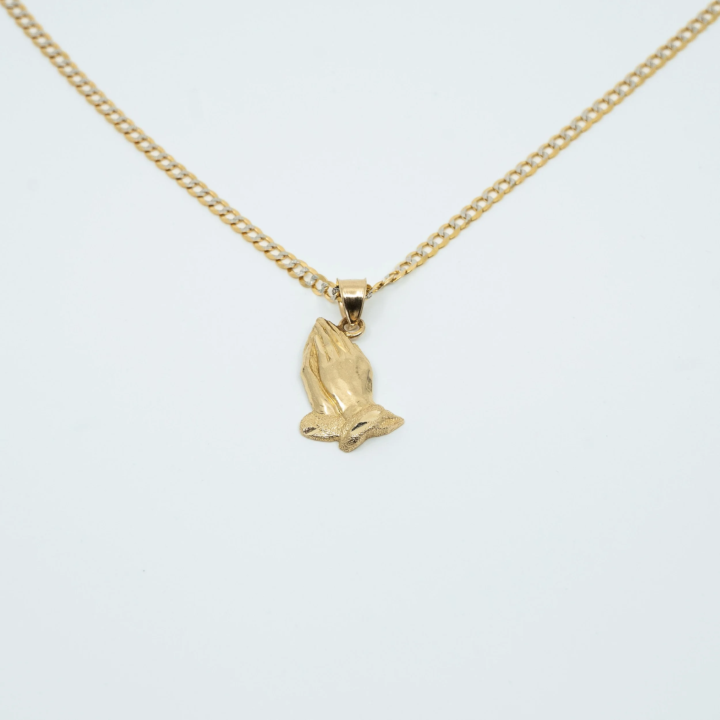 Curb Cuban Link with Praying Hands Pendant