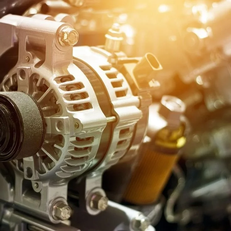 Close-up of a vehicle engine alternator pulley during electrical system repair.