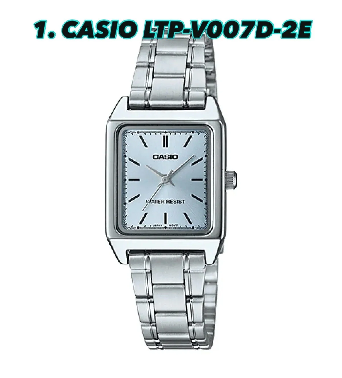 casio watch with a white dial and black hashmarks made of stainless steel