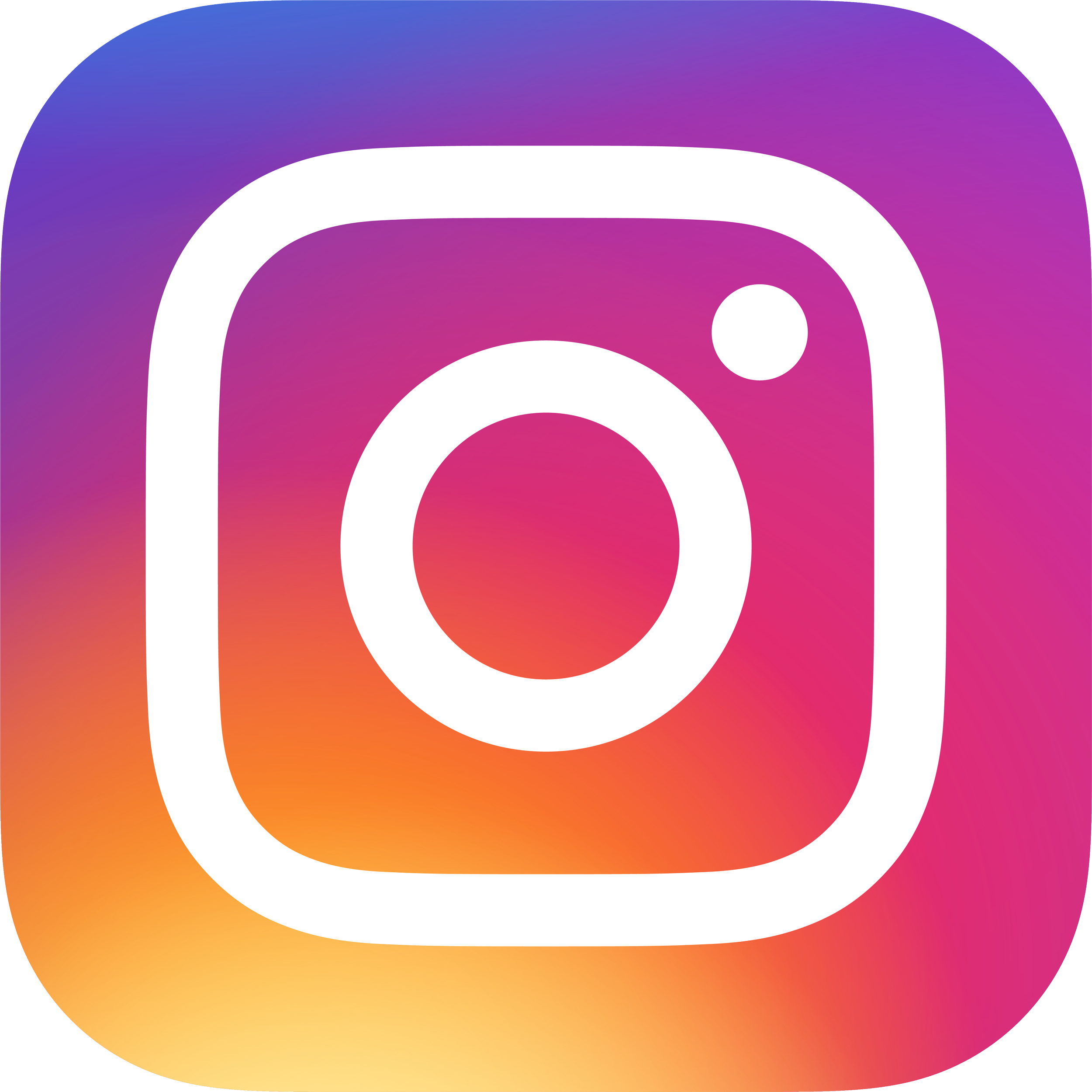 A colorful, gradient background featuring the Instagram logo, which consists of a white outline of a camera within a rounded square.