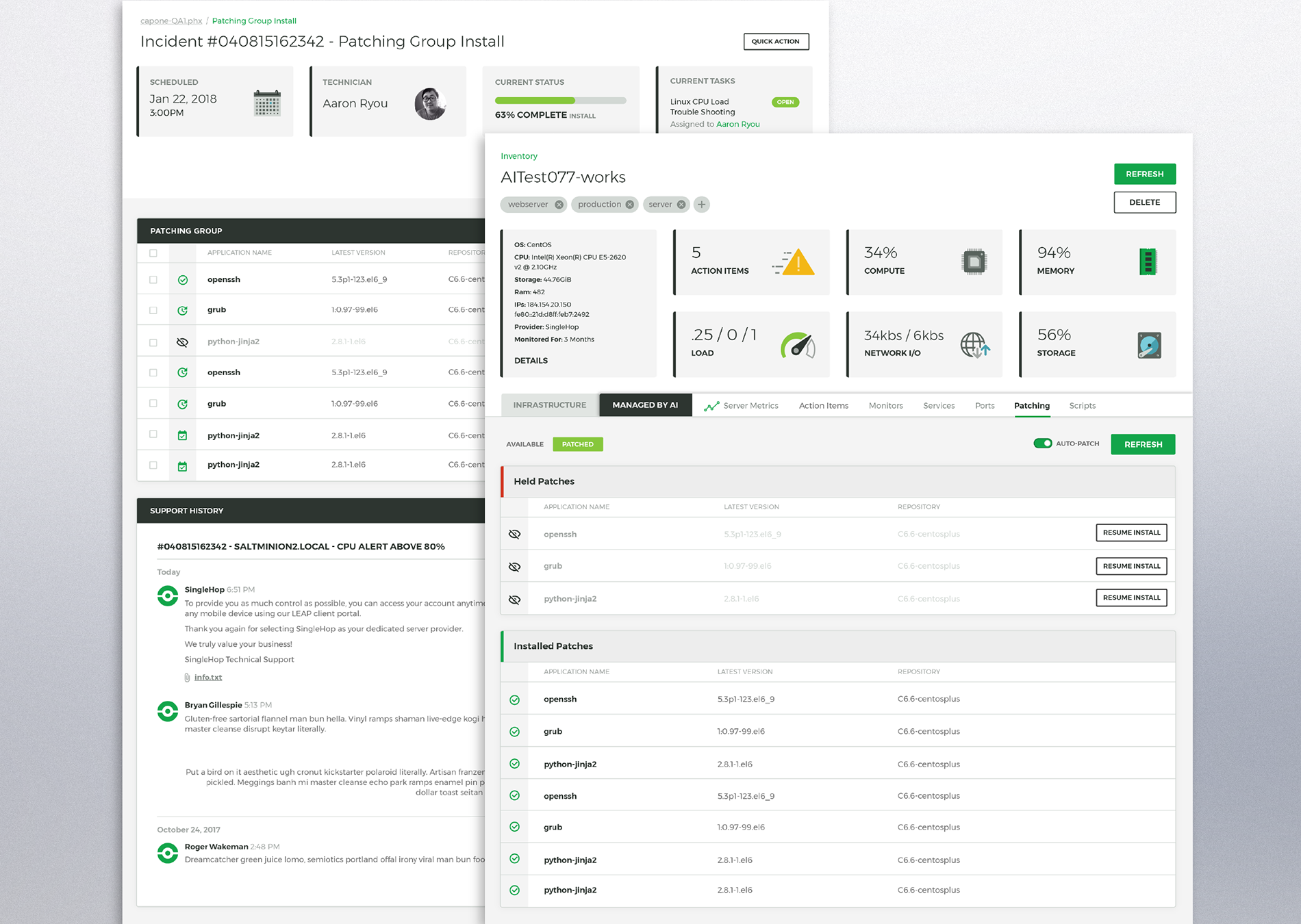 AI Patching Interface: Patching group details page and patched list