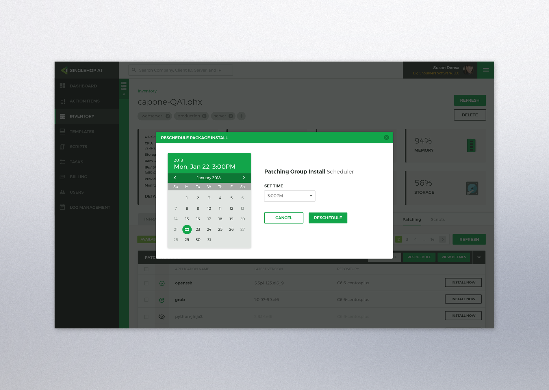 AI Patching Interface: Rescheduler modal
