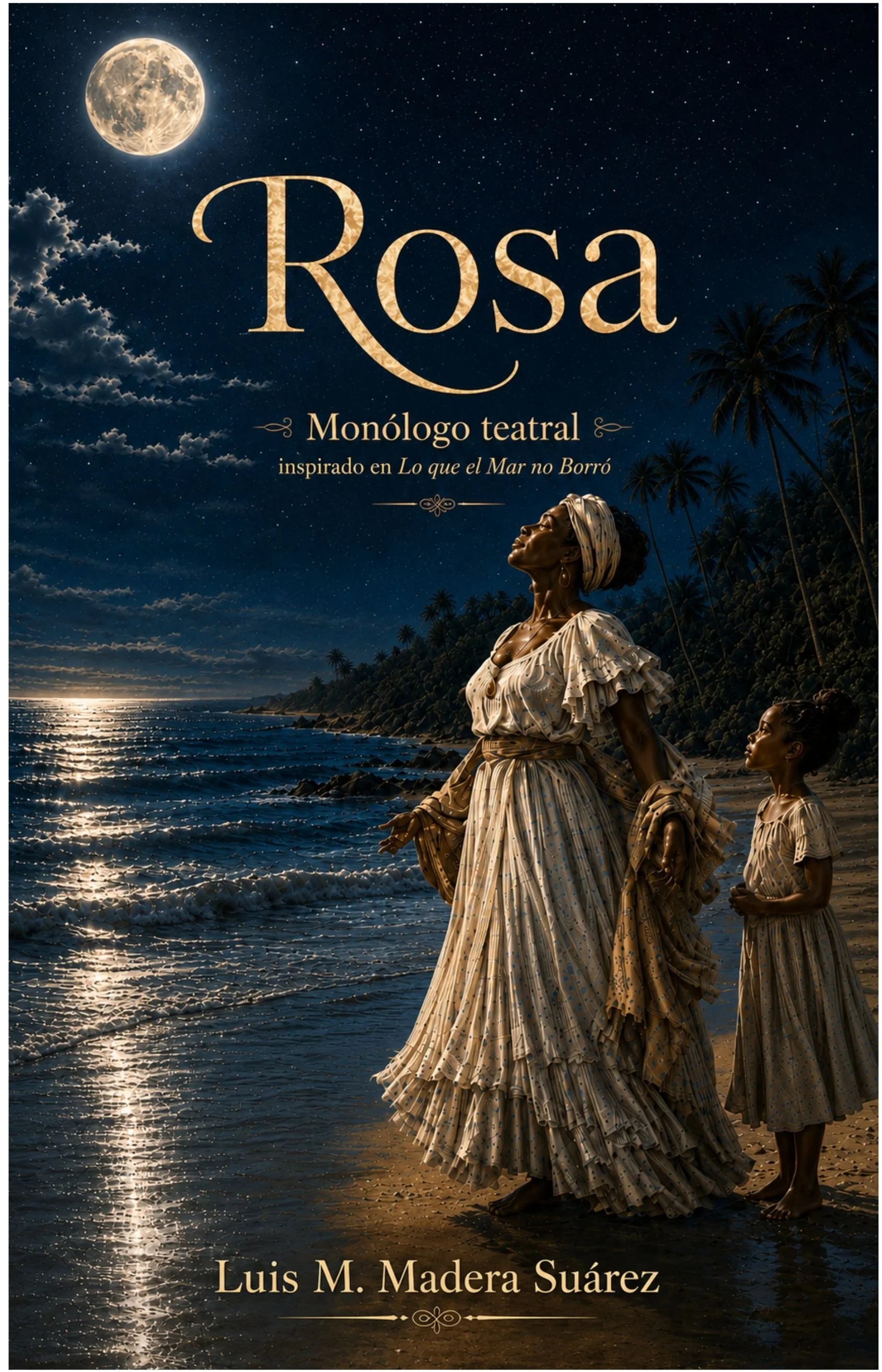 Portada de Rosa, monólogo teatral bilingüe de Luis M. Madera Suárez.