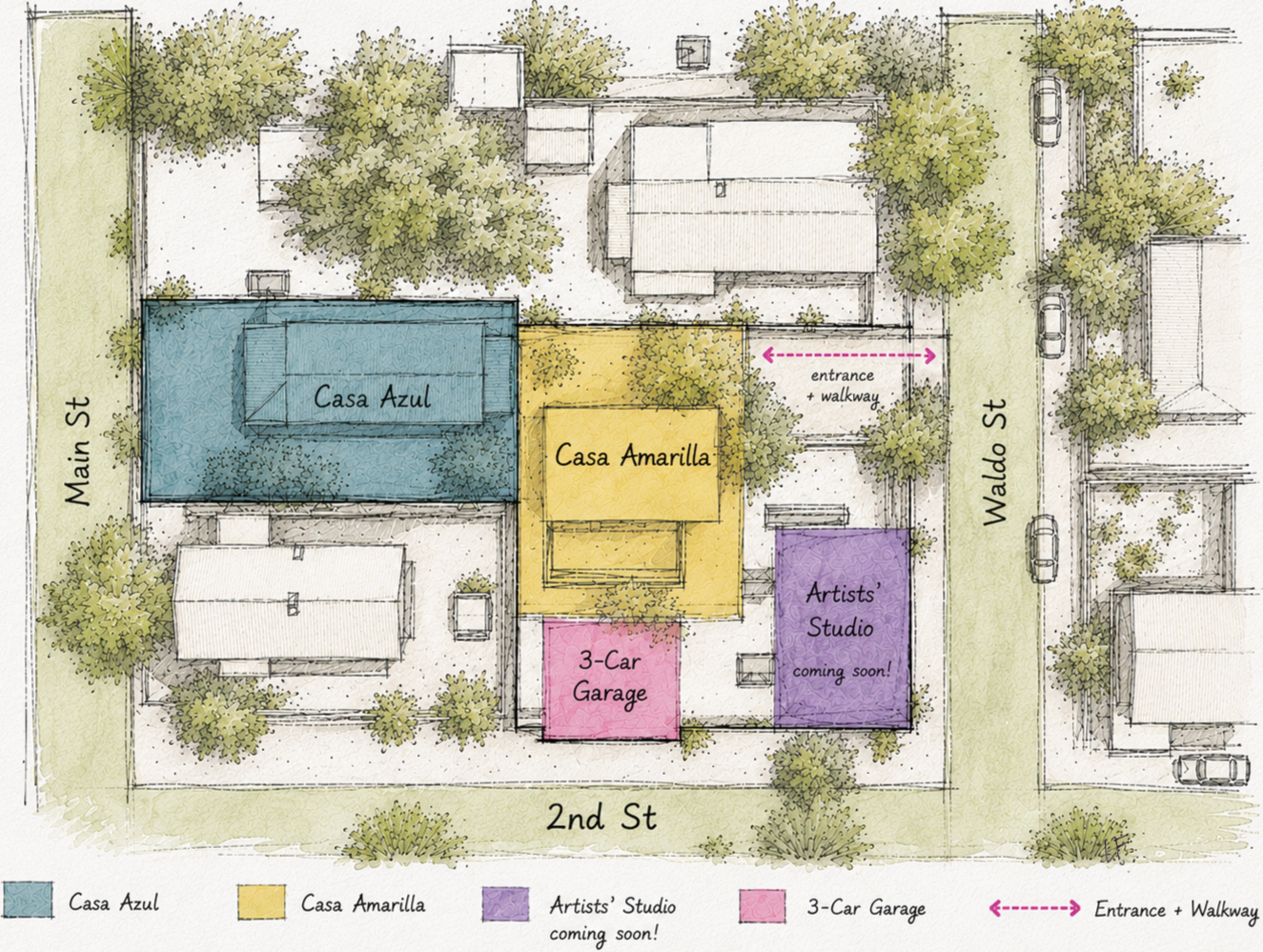 Overview of The Turquoise Trail Sanctuary property and site plan.