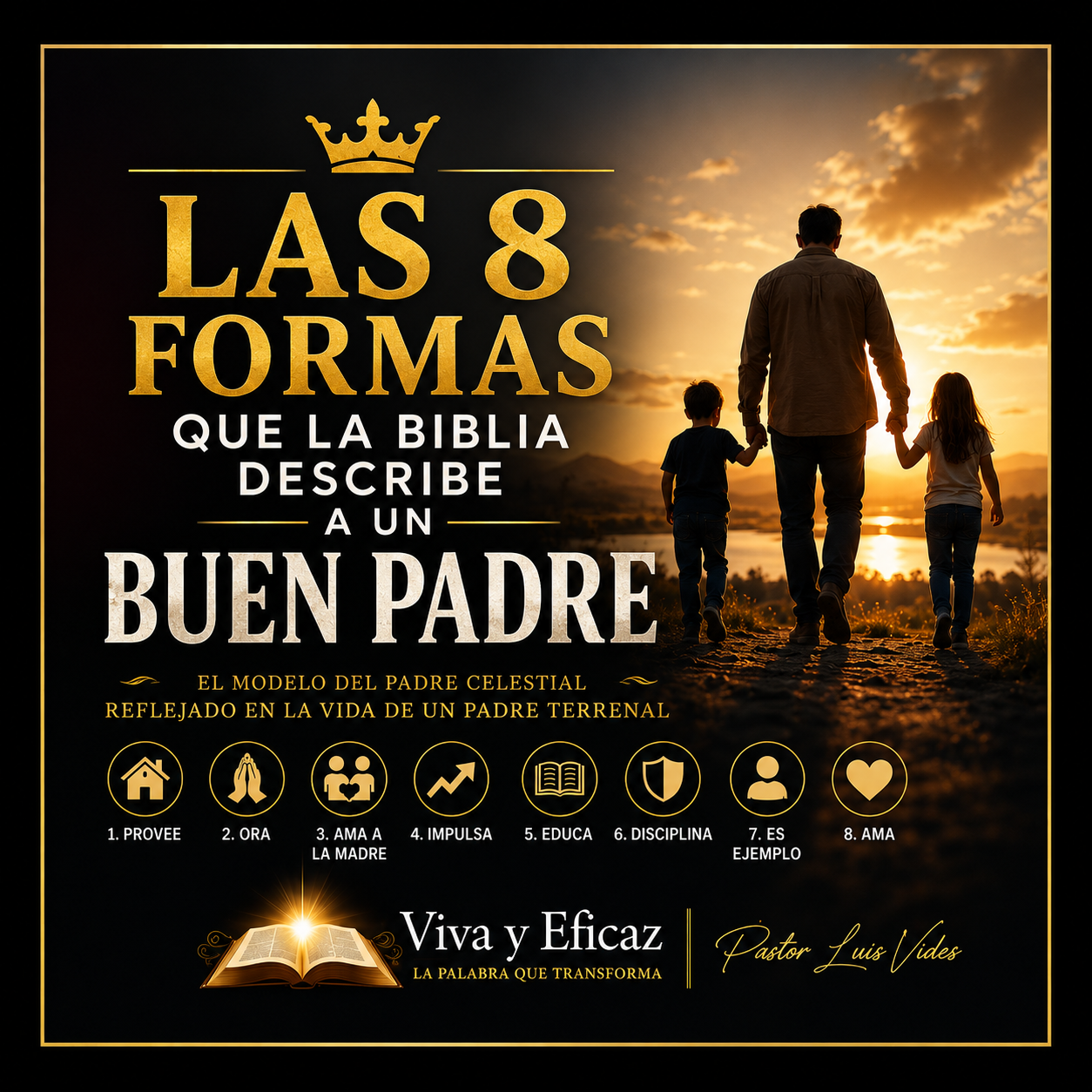 Descubre 8 principios bíblicos que revelan el corazón de un buen padre: proveer, orar, amar, formar, disciplinar y ser ejemplo. Un estudio práctico para fortalecer la paternidad y dejar un legado de fe en los hijos.