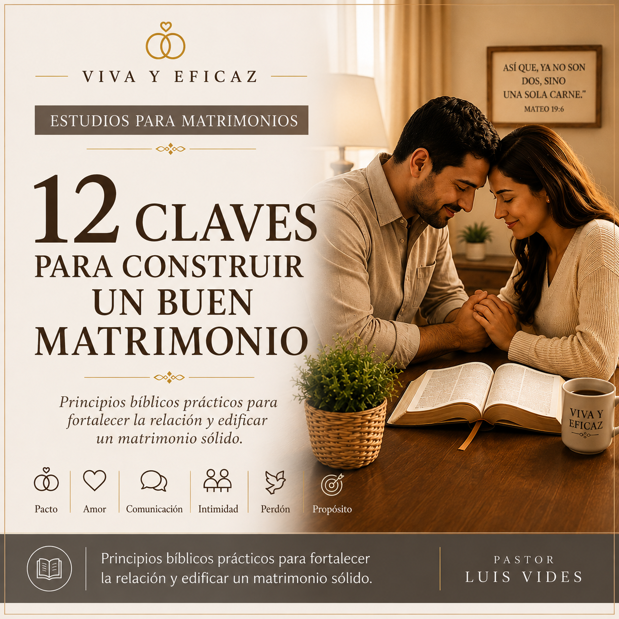 Principios bíblicos y prácticos para fortalecer el amor, la comunicación, la unidad y el compromiso, edificando un matrimonio firme conforme al diseño y propósito de Dios.
“Si Jehová no edificare la casa, en vano trabajan los que la edifican.” — Salm