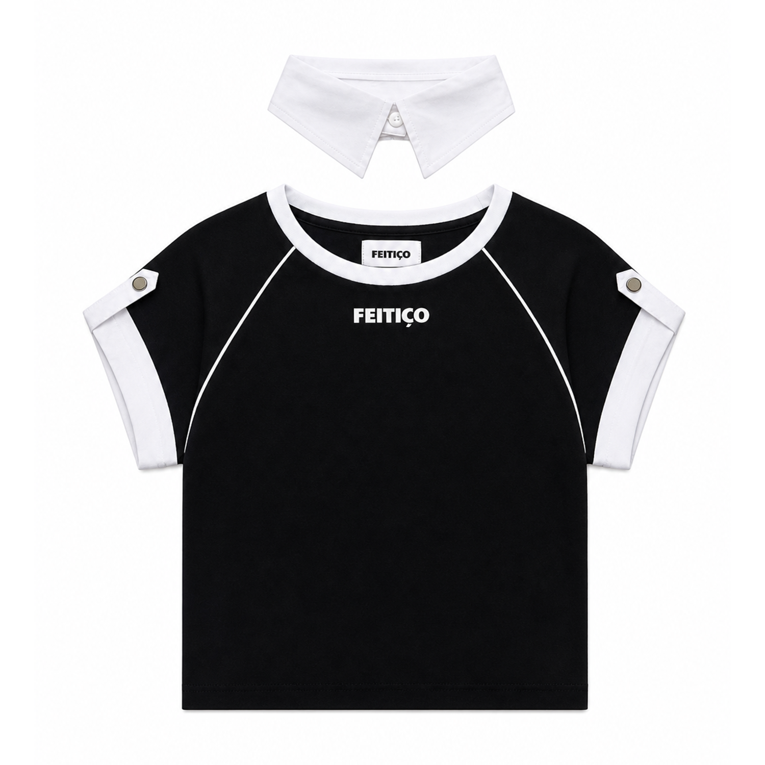 Chic Black Tee with Detachable Collar