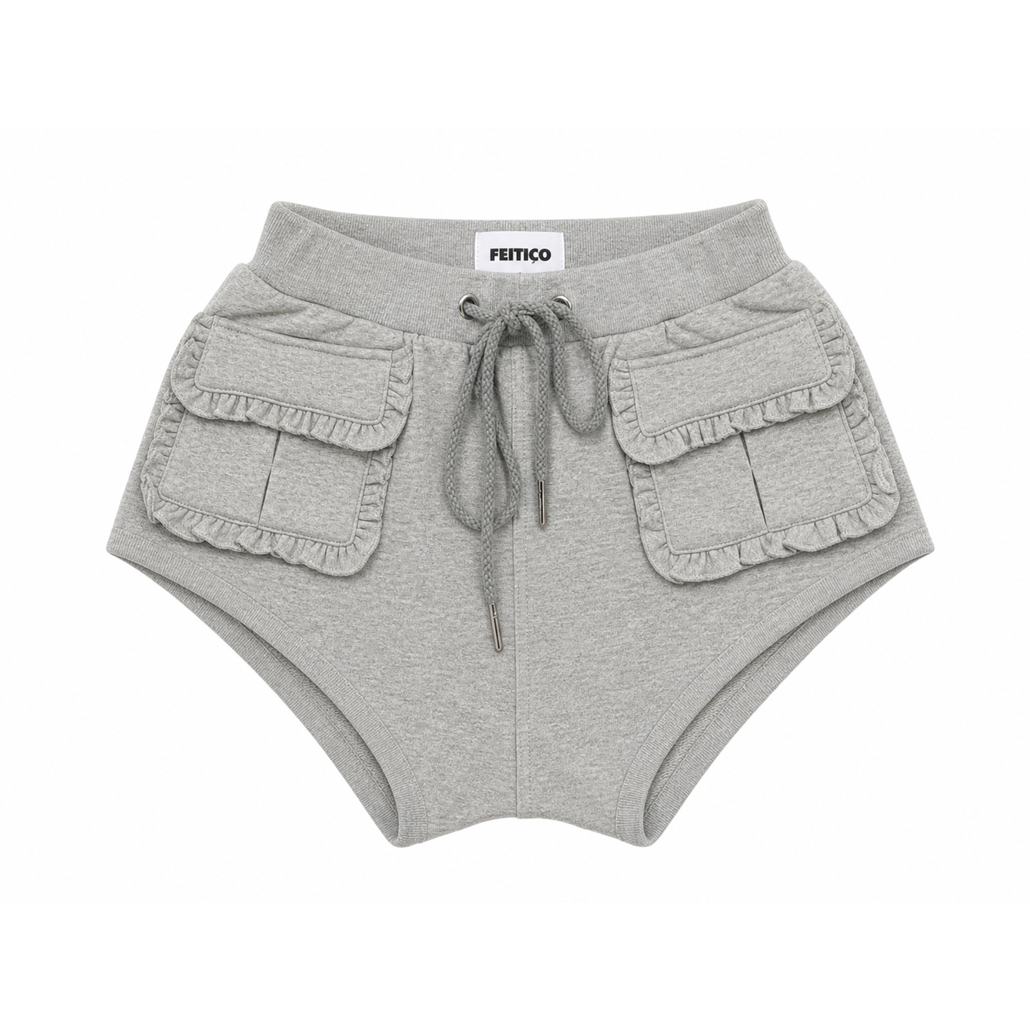 Chic Gray Cargo Shorts with Frill Detail