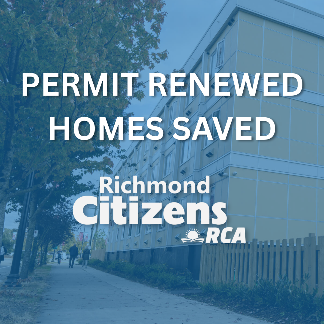 Image of Aster Place with text overtop that reads "Permit renewed homes saved". The RCA logo in white is below the text.
