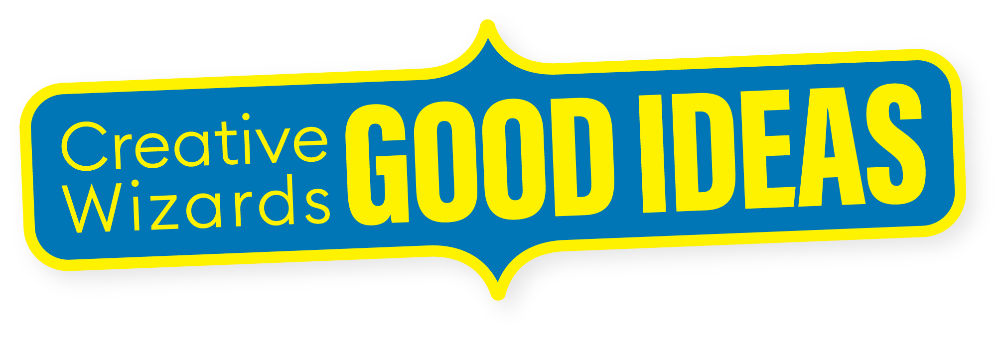 Logo for Creative Wizards Good Ideas, featuring a yellow and blue color scheme with stylized text.