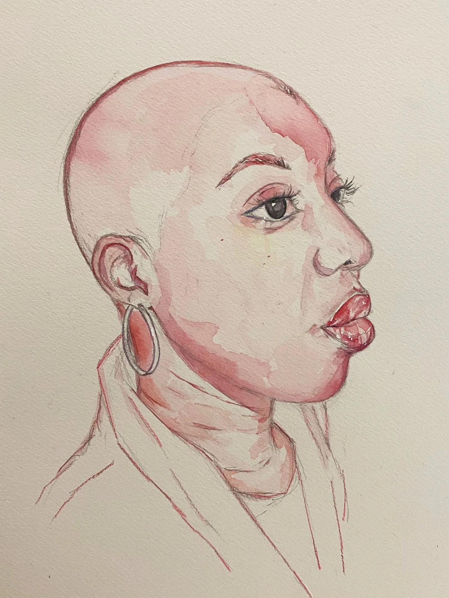 Watercolour and coloured pencil self-portrait