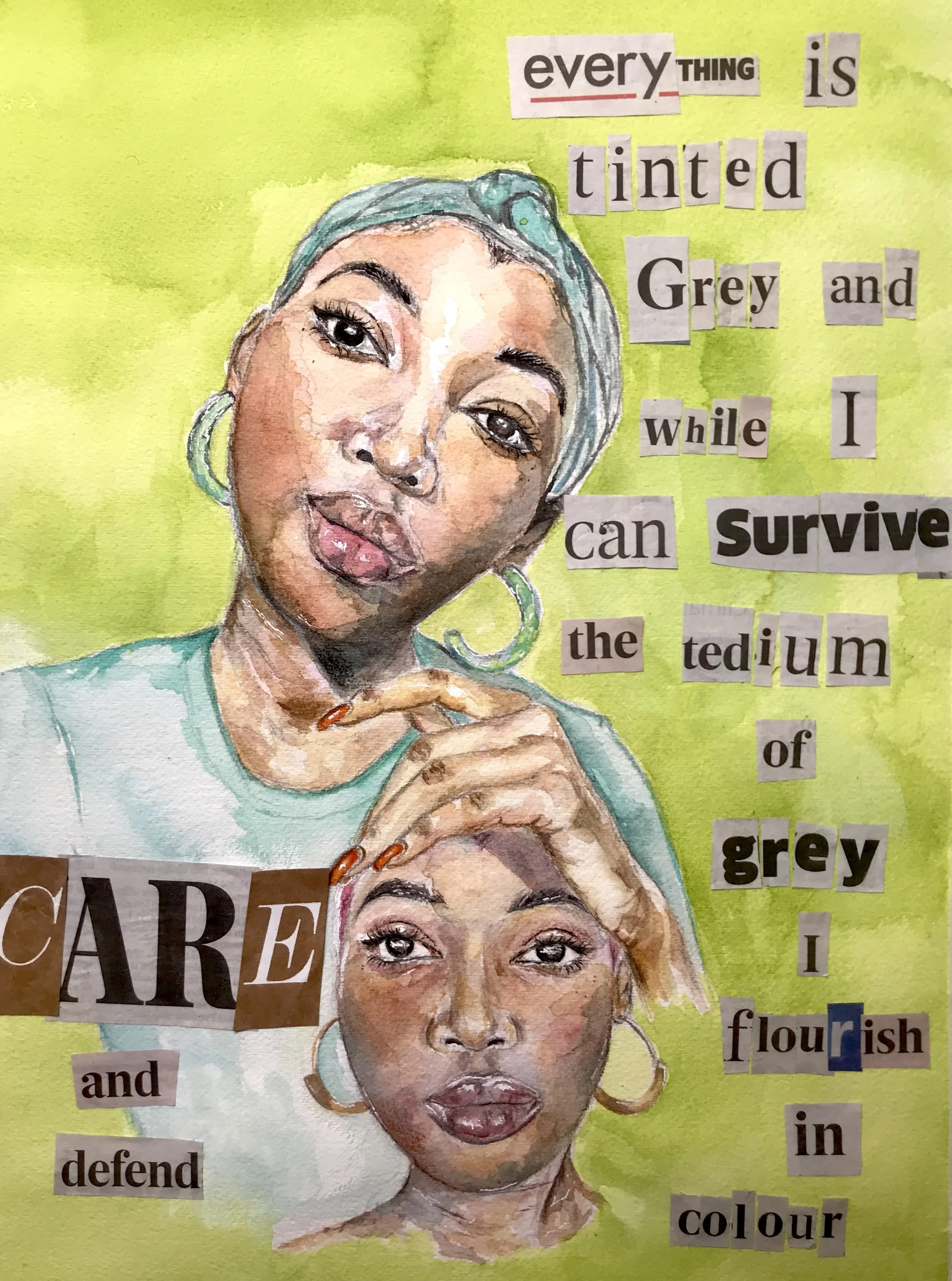'Self-Care (The Opposite of Neglect)' (2020) - 

Watercolour and collage on cold-pressed watercolour paper
