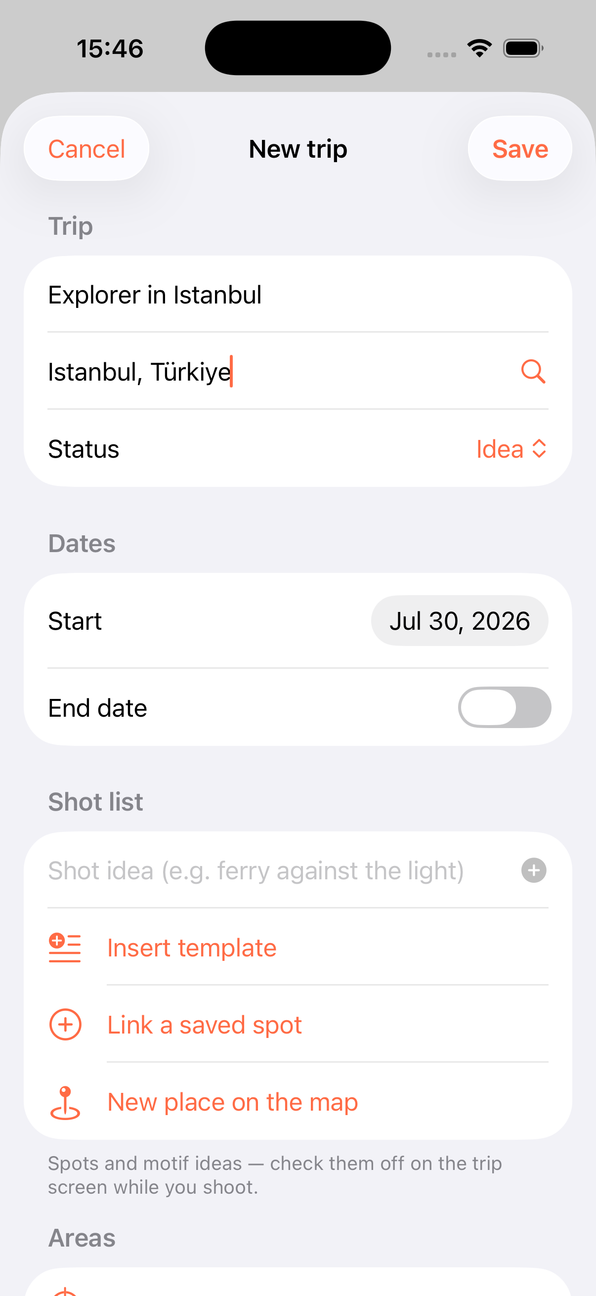 Planning a new photo trip to Istanbul in FLANEUR, with dates and a shot list
