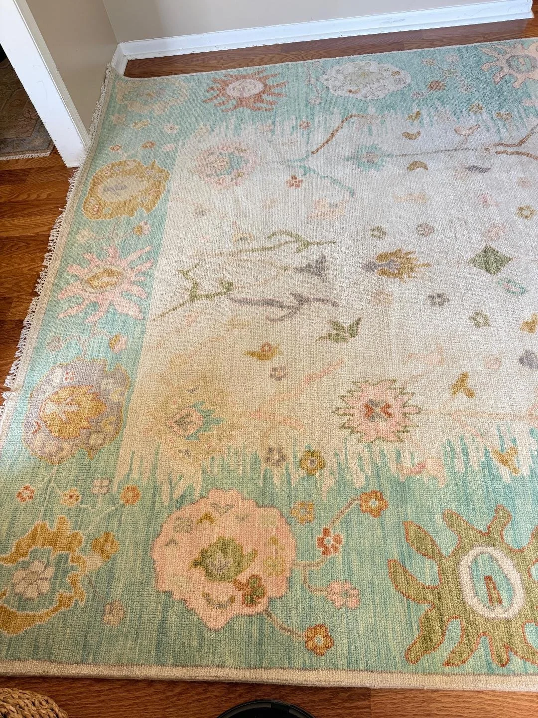 Ivory & Seafoam Oushak Rug 8×10 – Hand-Knotted Turkish Rug