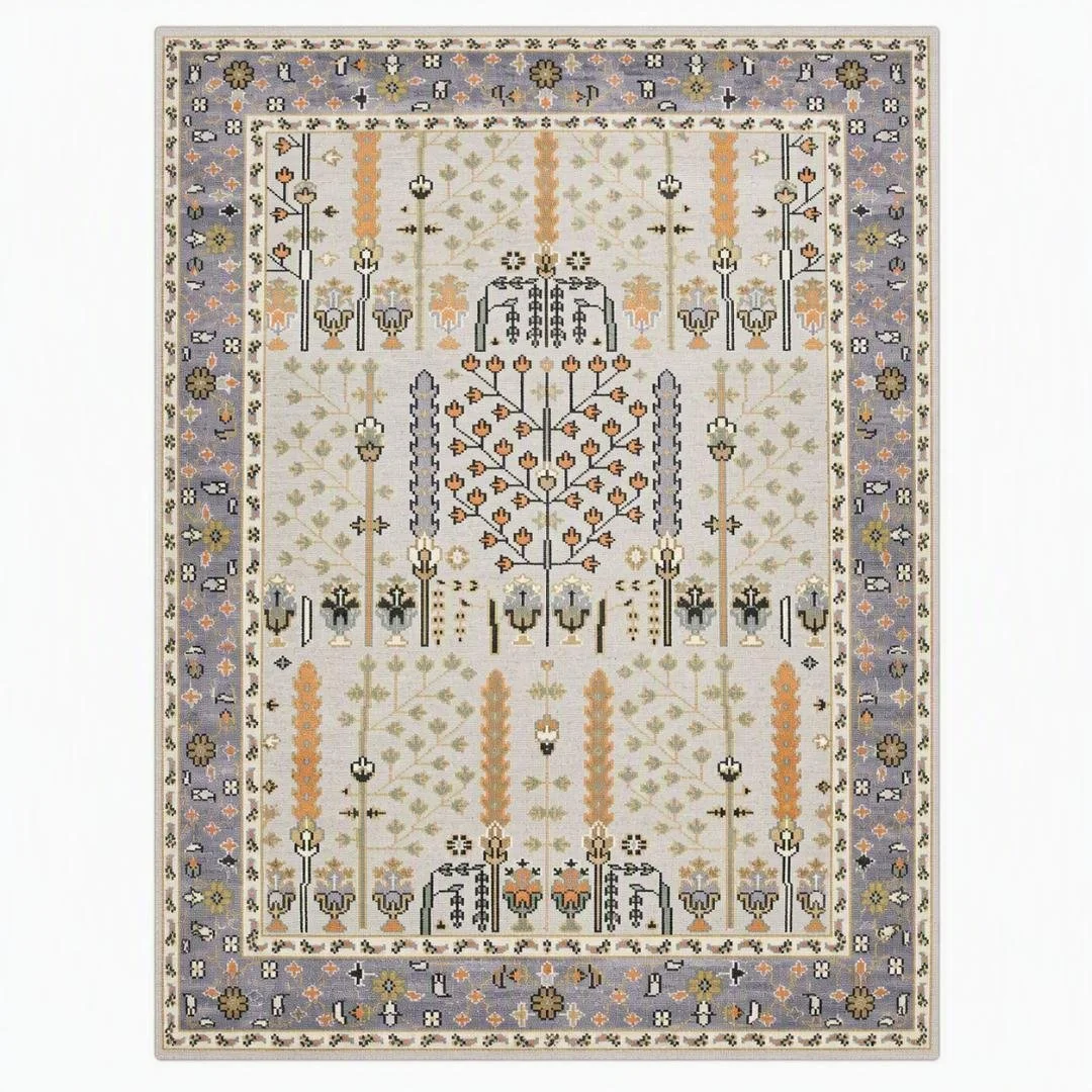 Soft Lavender & Ivory Oushak  Hand Knotted Rug – 8×10 ft