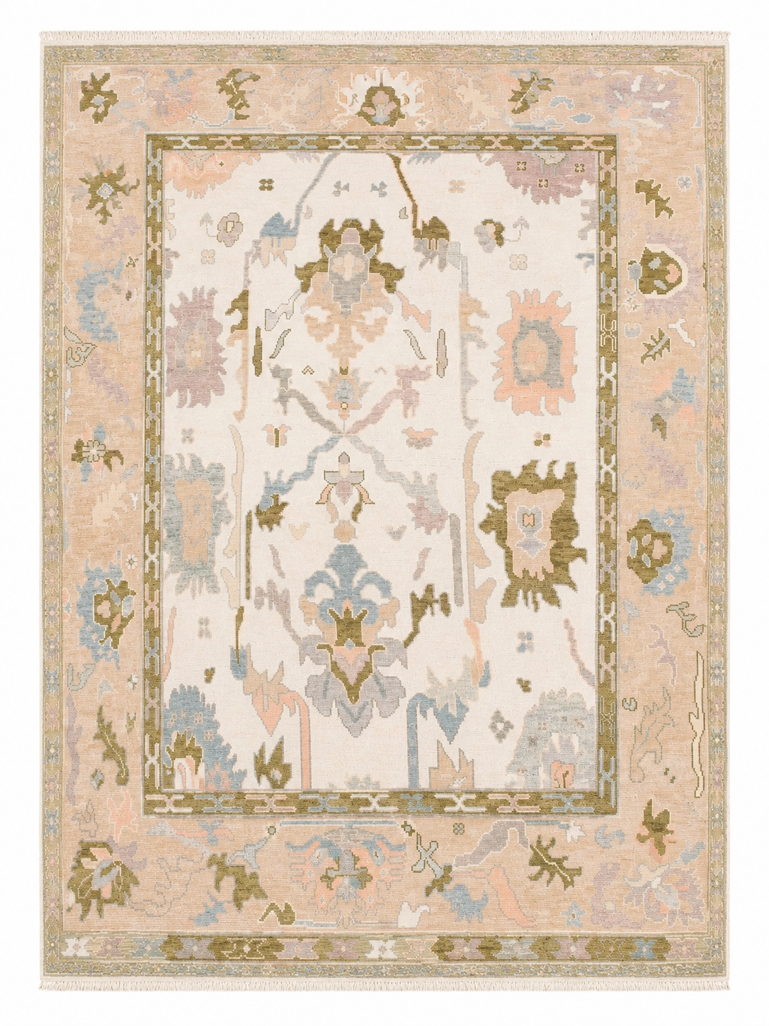 Ivory & Blush Oushak Turkish Hand-Knotted Rug – 9x12 ft