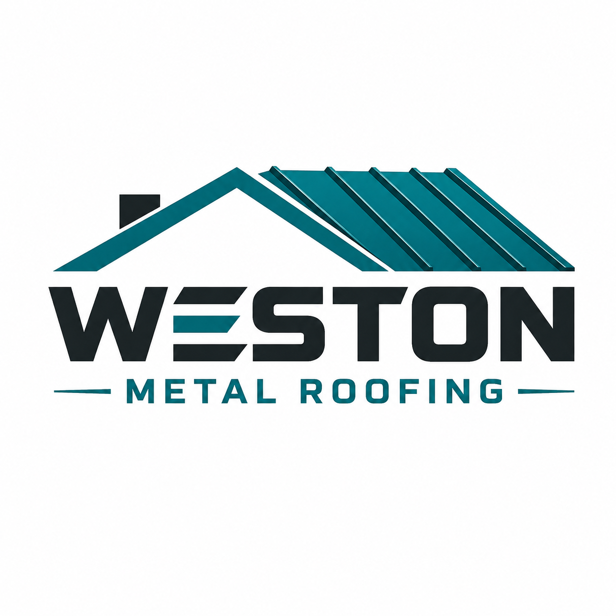 Logo for Weston Metal Roofing featuring a stylized house with metal roof panels and the company name.