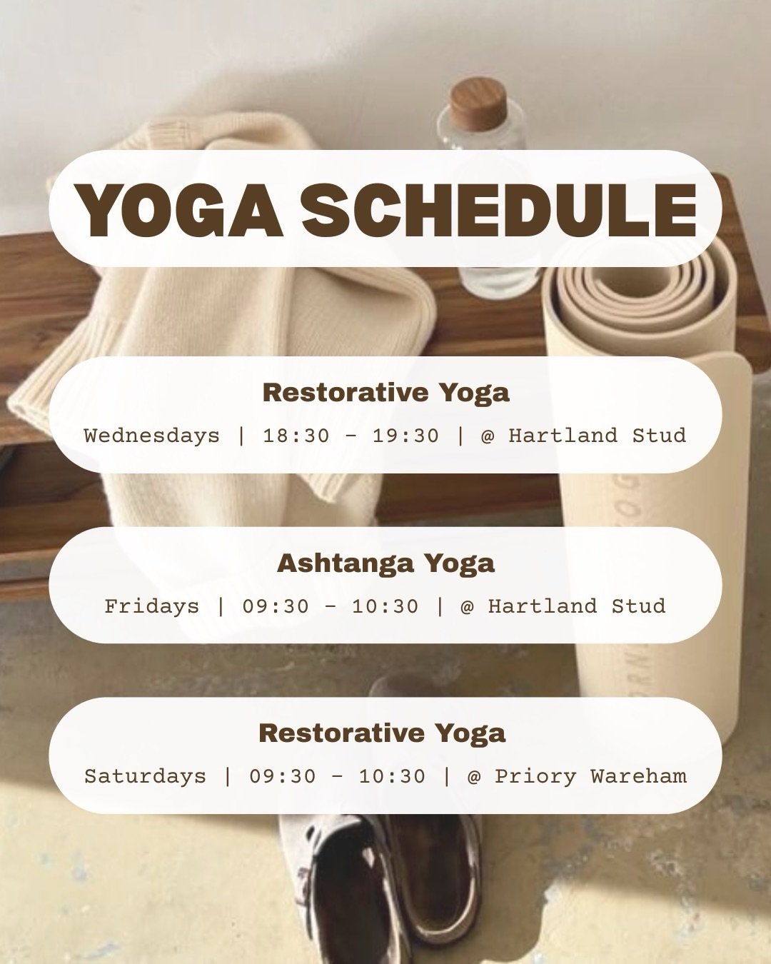 MARCH YOGA SCHEDULE...

This month we continue weekly Wednesday and Saturday Restorative yoga classes and we also reintroduce Ashtanga classes on Friday mornings at Hartland Stud. 
Did you know you can block book 4 yoga classes for &pound;40 (only av