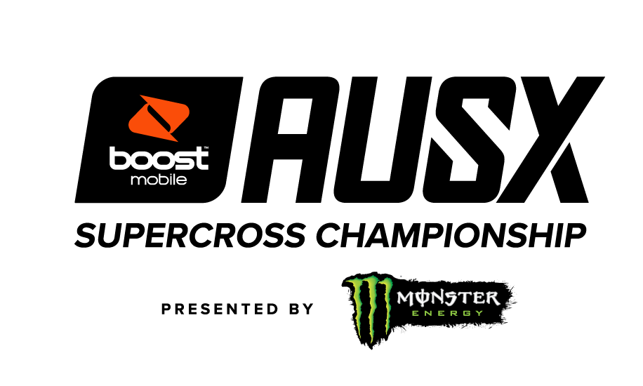 This is a black background image featuring logos of Boost Mobile and Monster Energy.