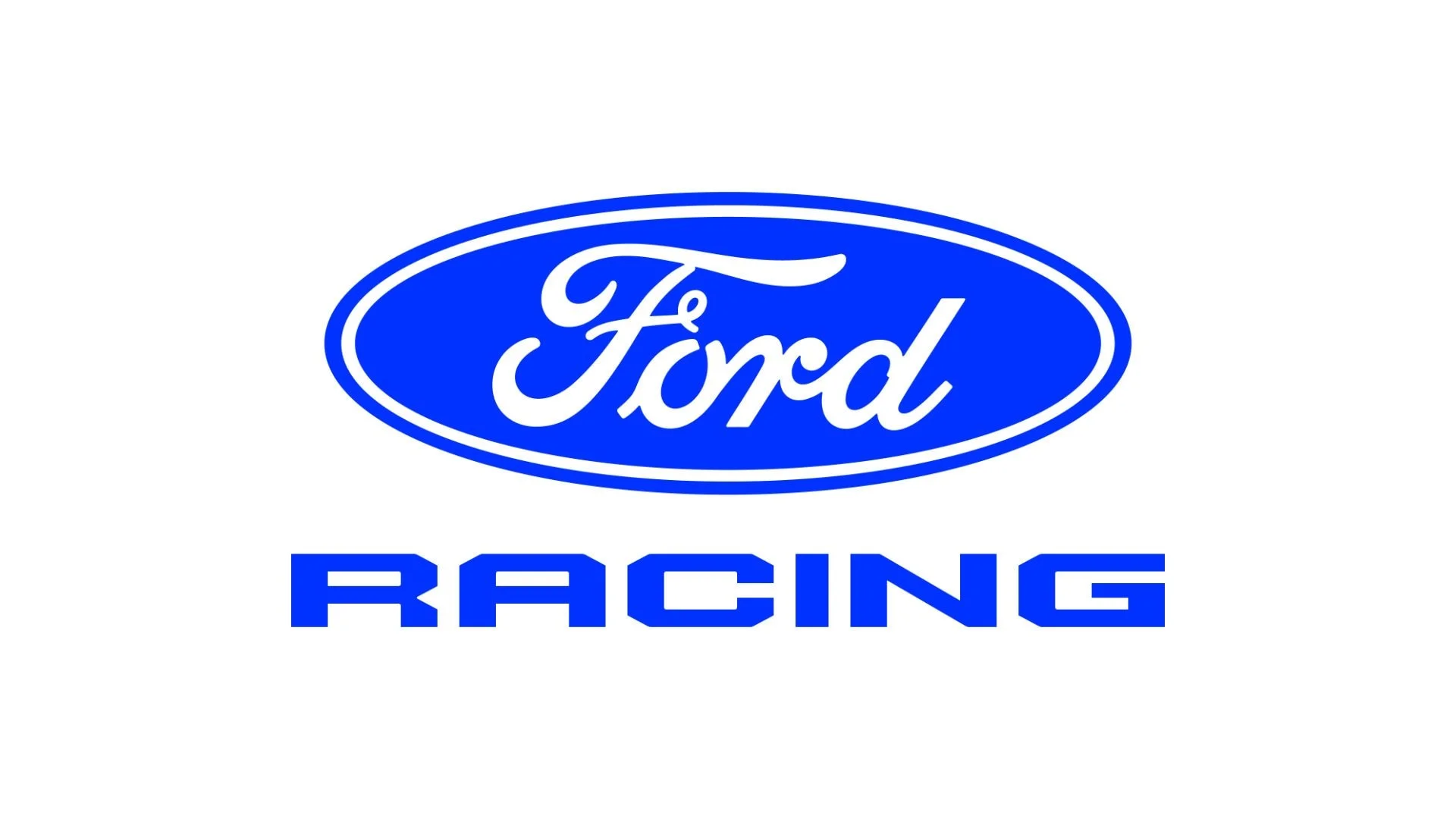 Blue Ford Racing logo with oval border and stylized text.