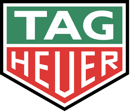 The TAG Heuer logo featuring green, red, white, and black colors with the brand name prominently displayed.