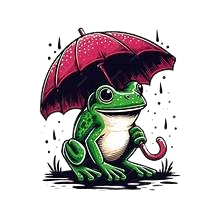 Green frog holding a pink umbrella