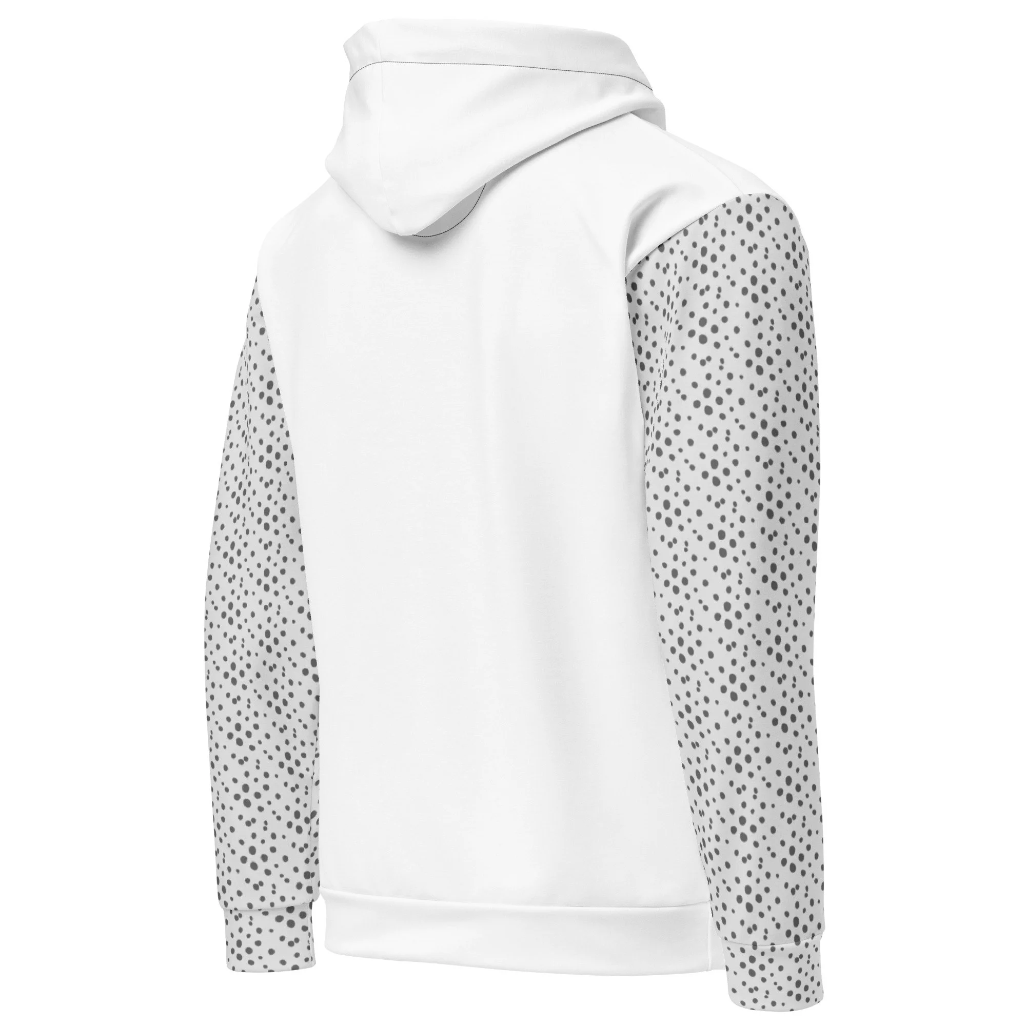 Side view of the white unisex funny love quote hoodie showing the sleeve and hood.