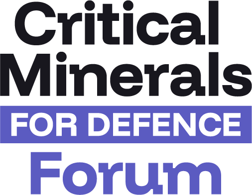 Text graphic reading 'Critical Minerals for Defense Forum' with 'Critical Minerals' in black, 'For Defense' in white letters on a purple background, and 'Forum' in blue.