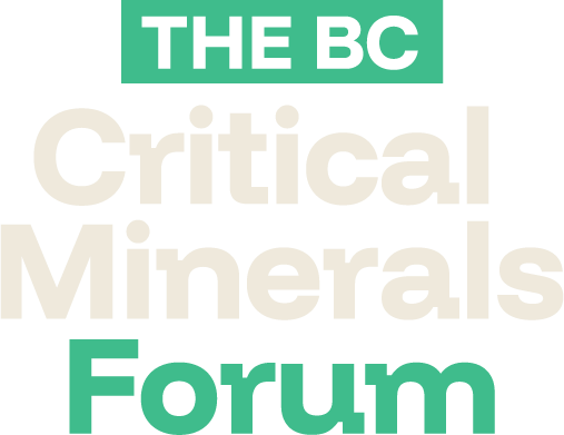 Logo for THE BC Critical Minerals Forum with text in green, black, and white.