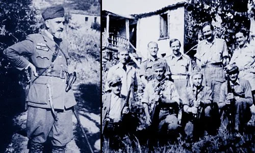 Der ELAS-Kapetanios Dimitrios Michos, ein ehemaliger Offizier der griechischen Luftwaffe, führte die Widerstandsbewegung im Raum Patras-Xylokastron-Tripolis. Sie wurde von britischen Verbindungsoffizieren unterstützt (hier mit ELAS-Andarten posierend