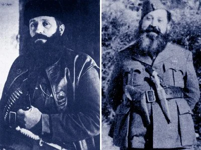 ELAS captain Aris Velouchiotis (left) and EDES commander Napoleon Zervas.