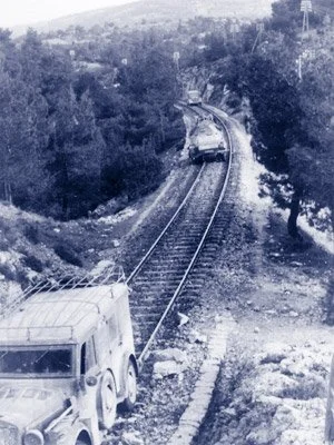 This photograph illustrates the strategic importance of the railway line between Thessaloniki and Athens for the German occupation forces. The line was considered of "vital importance", as Greece's poorly developed road network was largely unsuitable