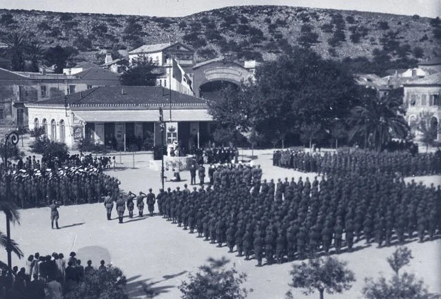 The Italian Acqui Division assembled for a parade in Argostoli, Kefalonia, September 1943.