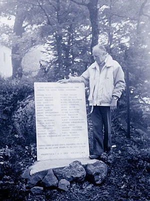 As a result of the author's research, the remains of the executed prisoners were discovered at Kolokythia. In 1992, he erected a memorial at the site. Later that same year, Chris Woodhouse visited the memorial and sent the author this photograph.
