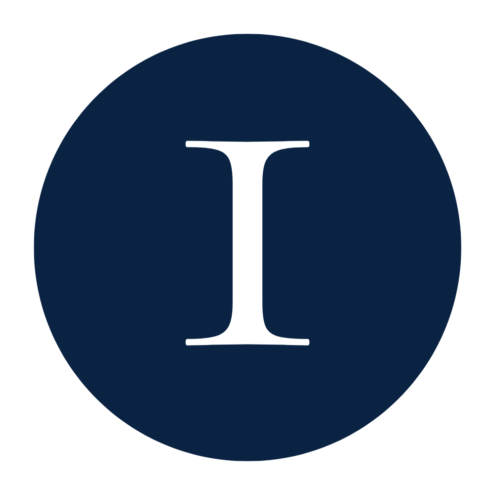A navy blue circular icon with a white capital letter 'I' in the center.