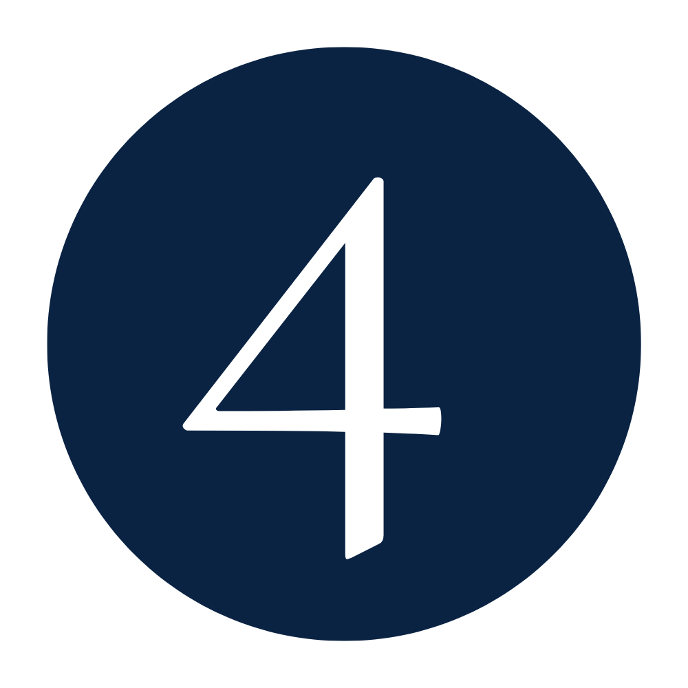 Number 4 in white on a dark blue circular background