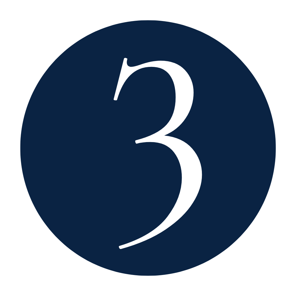 Number 3 inside a navy blue circle.