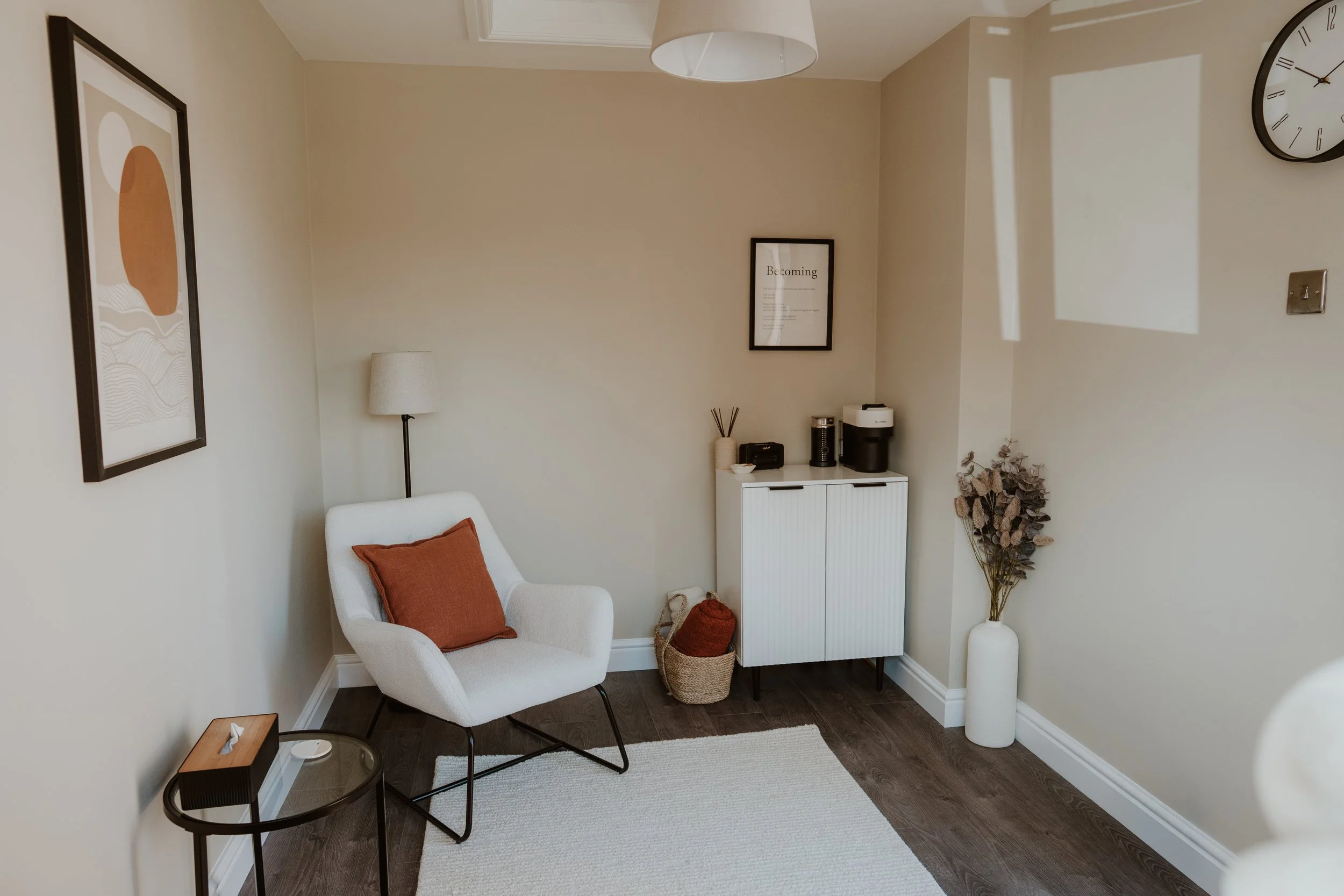 Welcoming therapy room for counselling sessions