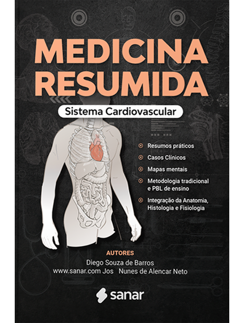 Capa do livro Medicina Resumida: Sistema Cardiovascular, com ilustração anatômica sobre fundo preto.