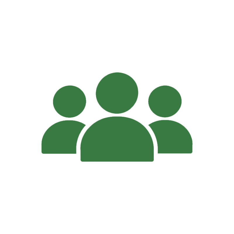 Icon of three green human figures representing a team or group.