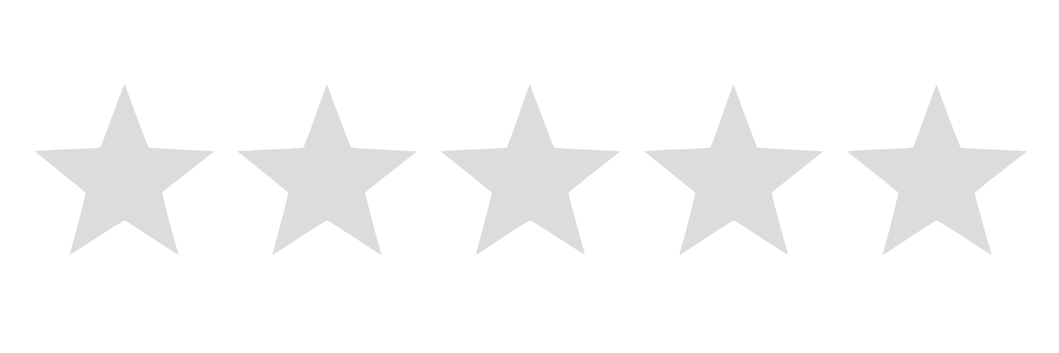 Five silver stars aligned horizontally on a black background.