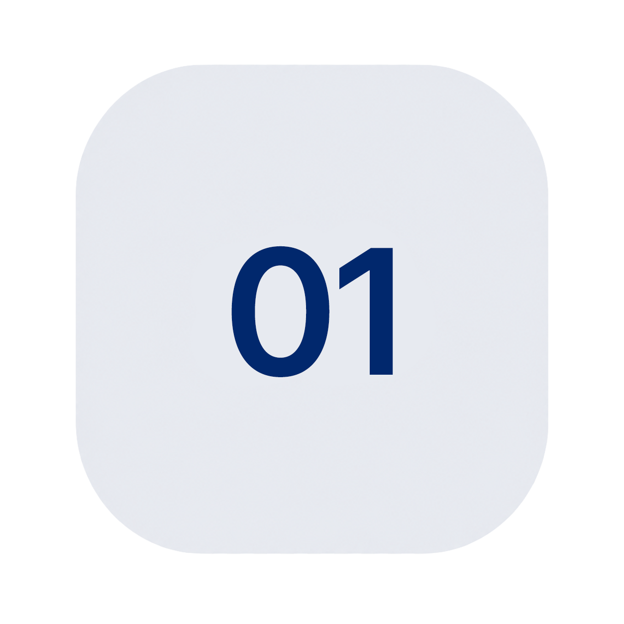 Digital icon with rounded edges, white background, the number '01' in bold dark blue font.